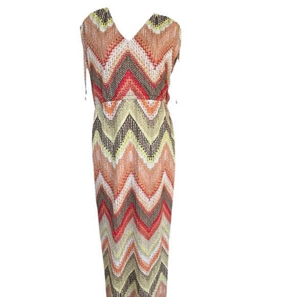 Chico's Size 2 Textured Chevron Tessa Maxi Dress V-neck Sleeveless Resortwear - Picture 2 of 12